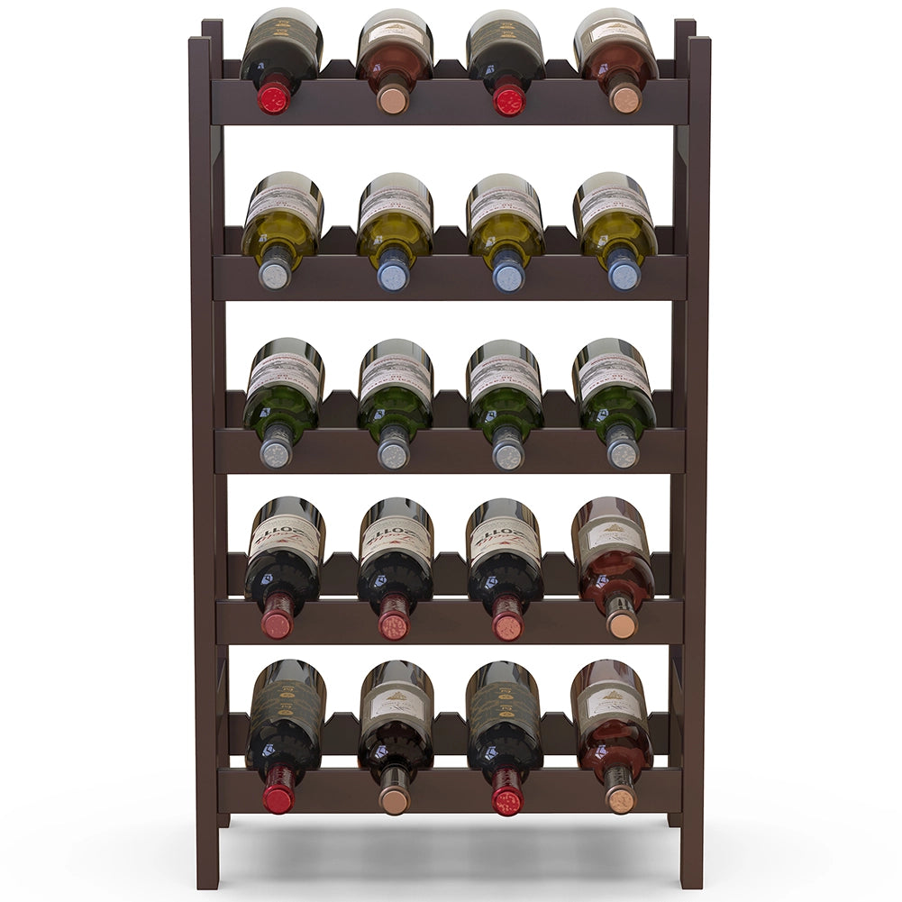 Cantinetta Portavino in Legno Bambù Noce con 20 Scomparti Bar Portabottiglie
