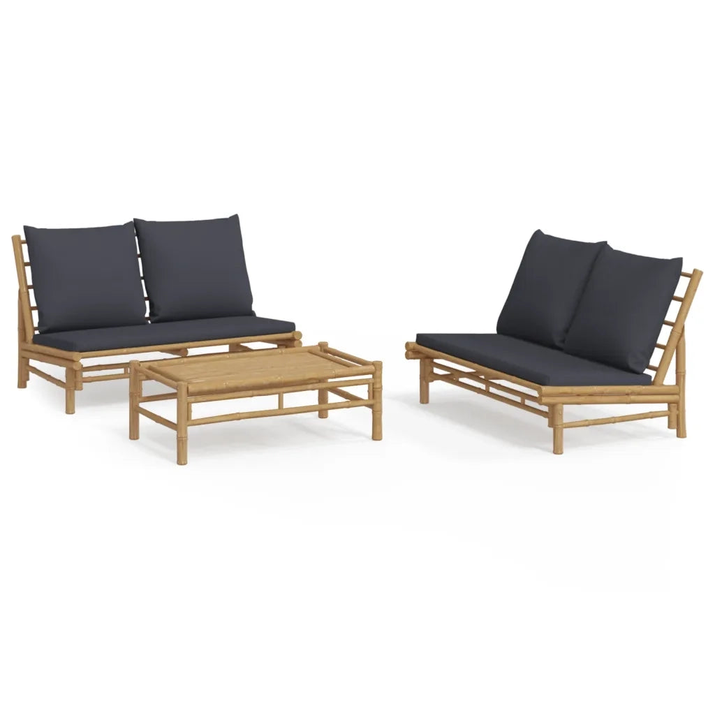 Set Salotto da Giardino 3pz con Cuscini Grigio Scuro Bambù 3156482