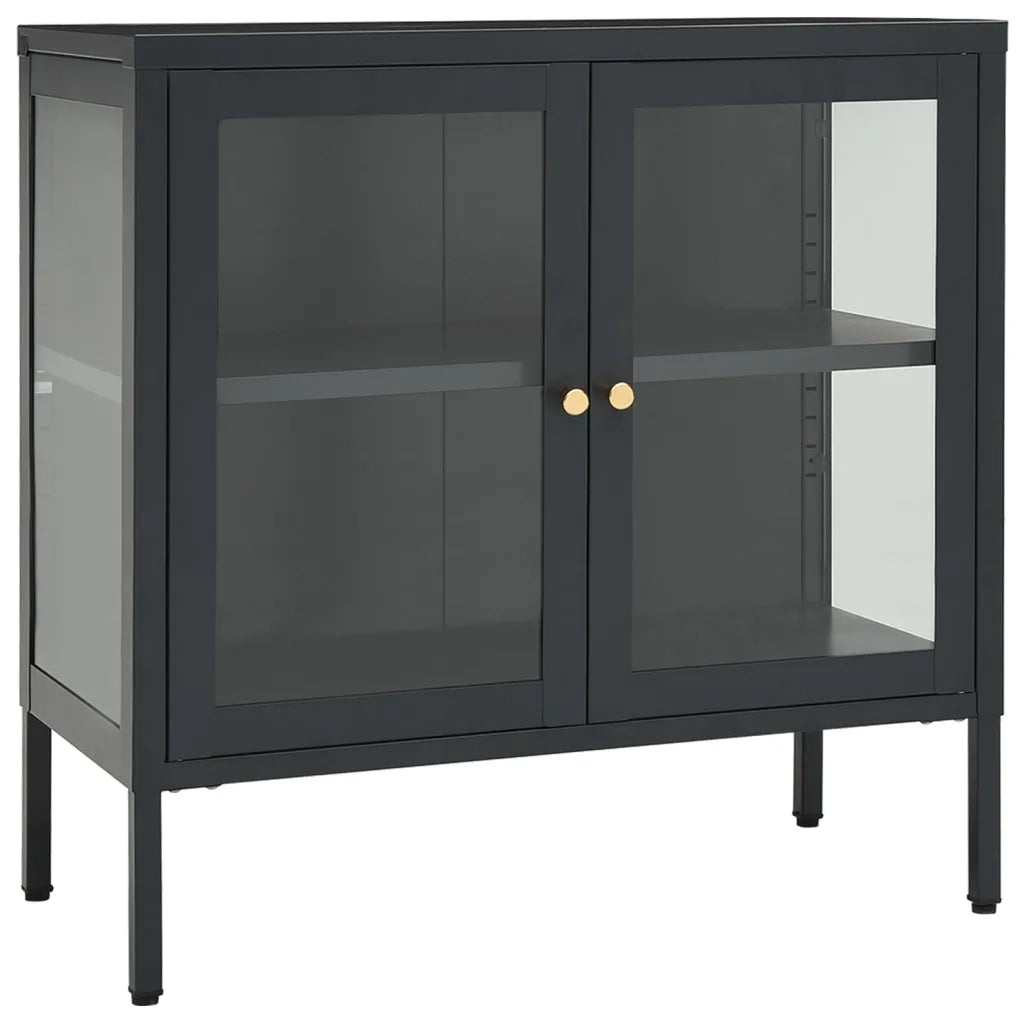 Credenza | Madia | Buffet da pranzo | Armadio da pranzo Antracite 70x35x70 cm in Acciaio e Vetro