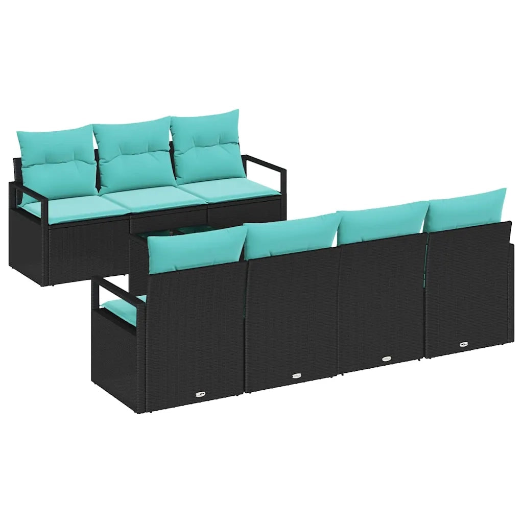 Set di divani con cuscino 8 pcs Nero e Turchese polyrattan