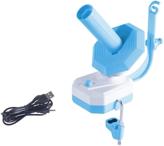 Winder elettrico per palline di filato, regolatore di velocità senza gradini, avvolgitore automatico per aghi e maglia, tensione di torsione regolabile e alta, rullo di filato (blu)