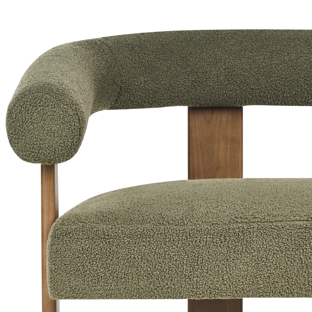 Divano a 2 posti Boucle Verde e Marrone Scuro stile retrò gambe in legno