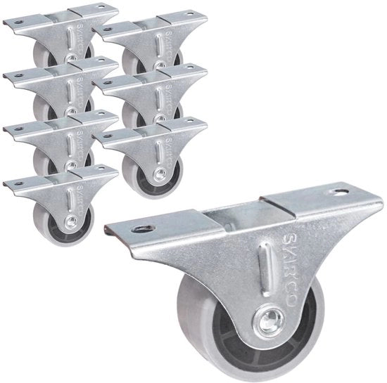 8 piccoli cerchi in metallo per mobili con ruote gommati grigie 30 mm, bocchette non sterzili, unidirezionali (8)