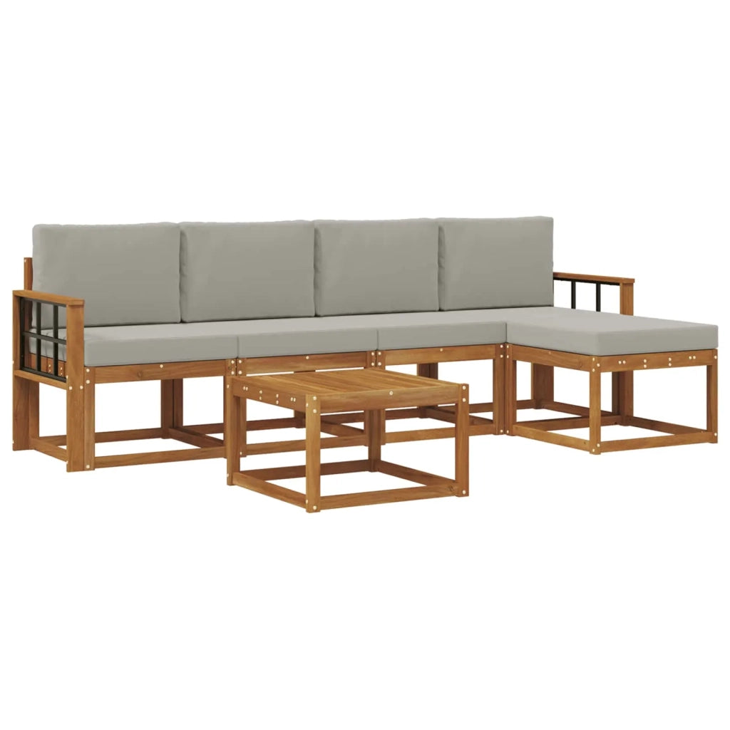 Set di divani da esterno 6 pcs Grigio Naturale e Chiaro