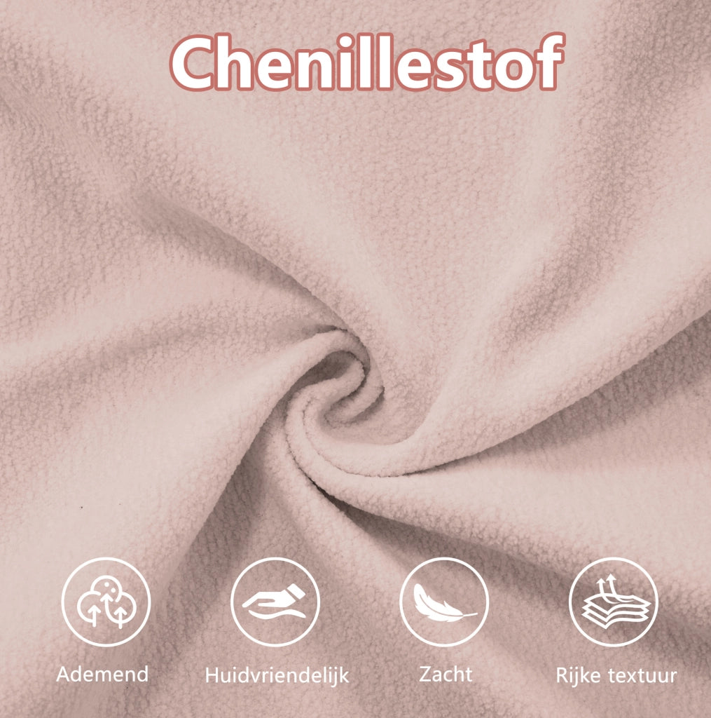 Divano Modulare Ad Angolo a Forma di U in Chenille Rosa con Pouf