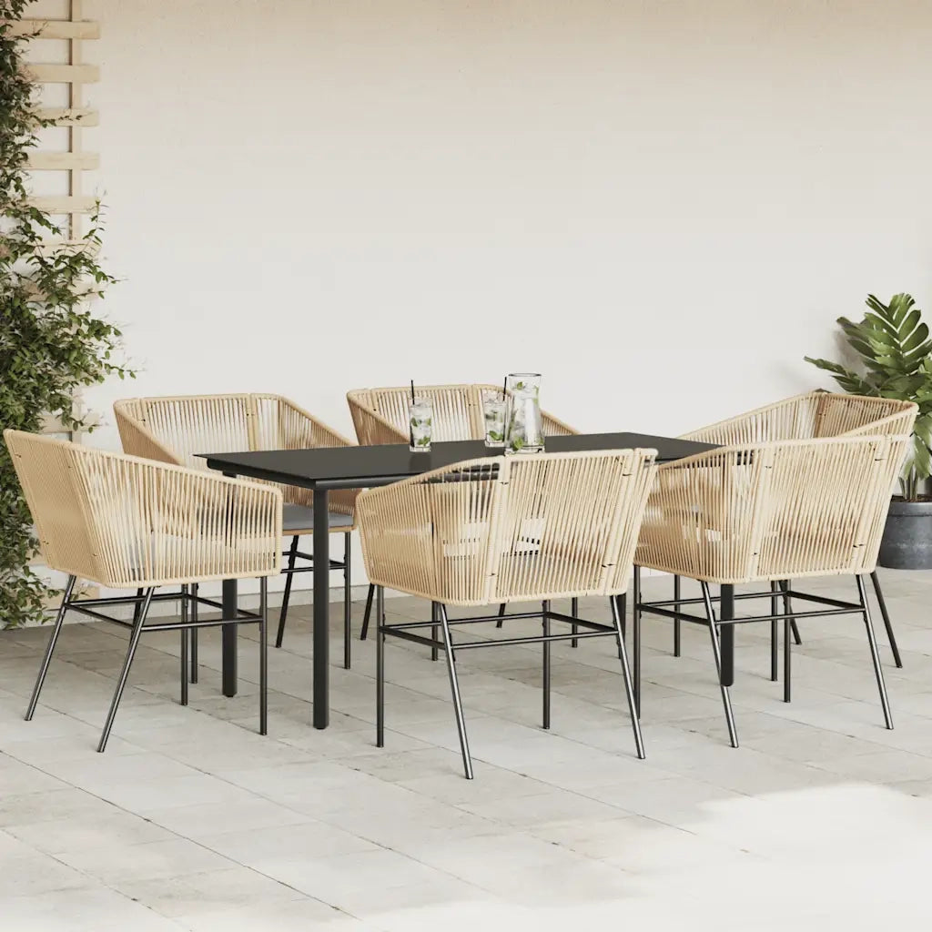 Set Pranzo da Giardino 7pz con Cuscini Marrone Polyrattan Vetro 3334622