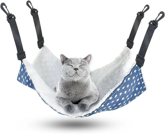 Matassa per gatti - Letto per animali da appendere - Letto per gatti - Letto per animali da appendere - con ganci - per Gattini, Cuccioli e Piccoli Animali - Cinture regolabili - Letto per animali oscillante - Letto per gatti - 53*35 cm - stelle blu