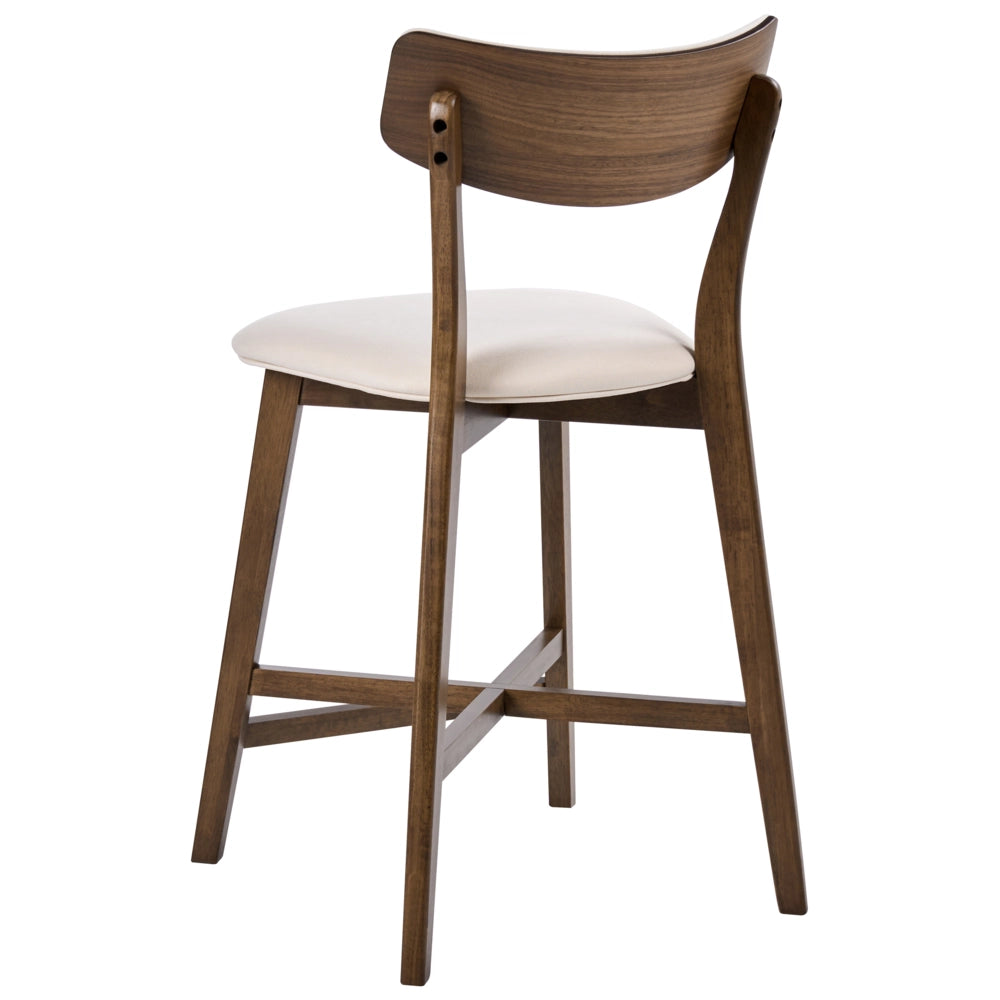 Set di 2 sedie da bar con struttura in legno di gomma marrone e bianco sporco seduta in tessuto senza braccioli design retrò