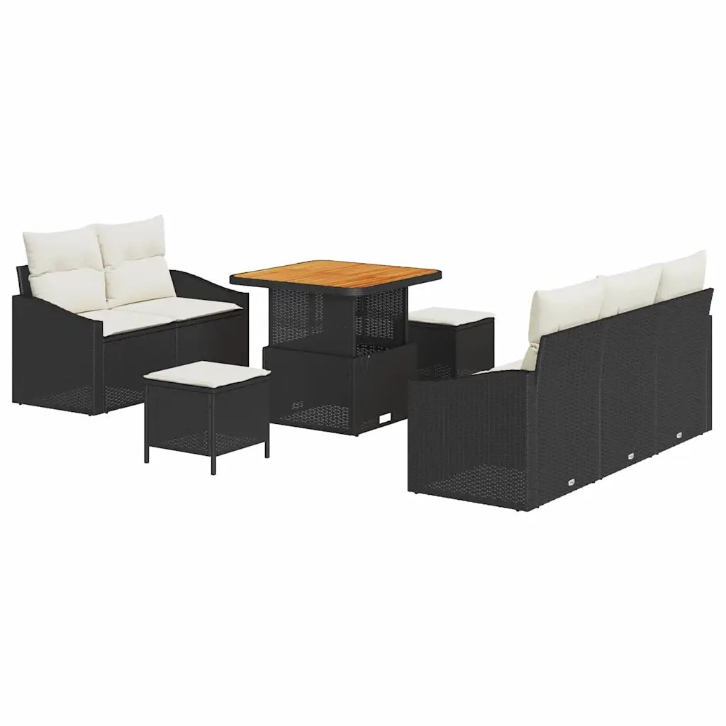 Set Divano da Giardino con cuscino 8 pcs Nero polyrattan 3362595