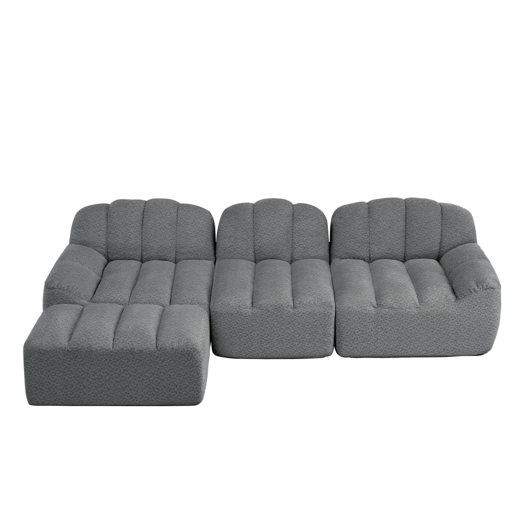 Divano angolare modulare 3 posti con pouf, schienale ergonomico e seduta ampia in fleece grigio 288 × 165 × 79 cm