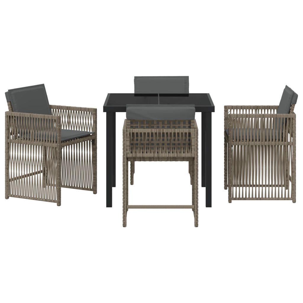 Set da Pranzo per Giardino 5 Pezzi con Cuscini in Rattan Poliestere Grigio