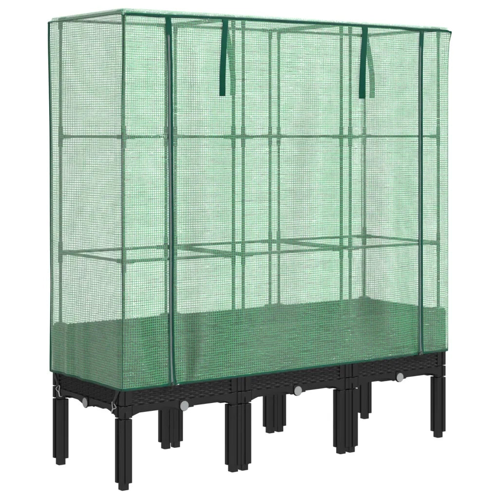 Fioriere | Cassetta per fiori | Letto Rialzato con Copertura Serra Effetto Rattan 120x40x140 cm