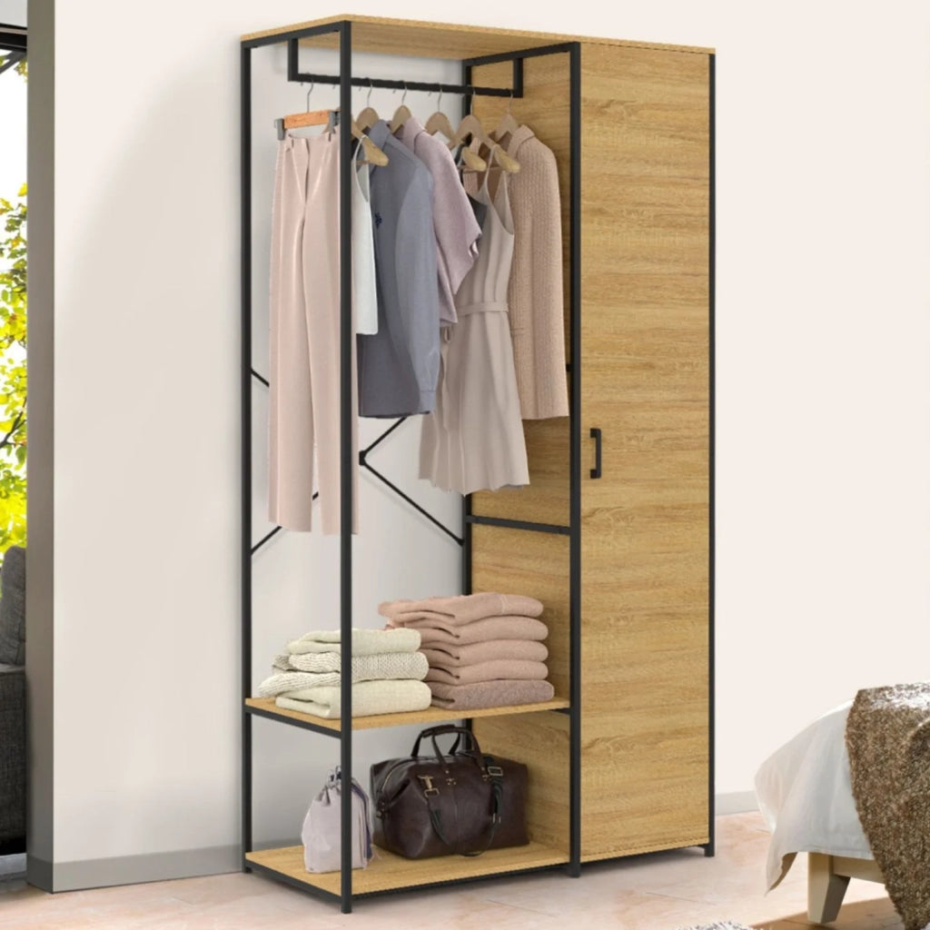 IDMarket - Armadio con ripiani e anta L. 90 cm DETROIT design industriale