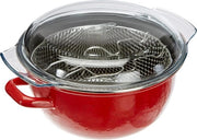 Piatto di frittura in acciaio smaltato 24 cm con cesta e coperchio - adatto per induzione
