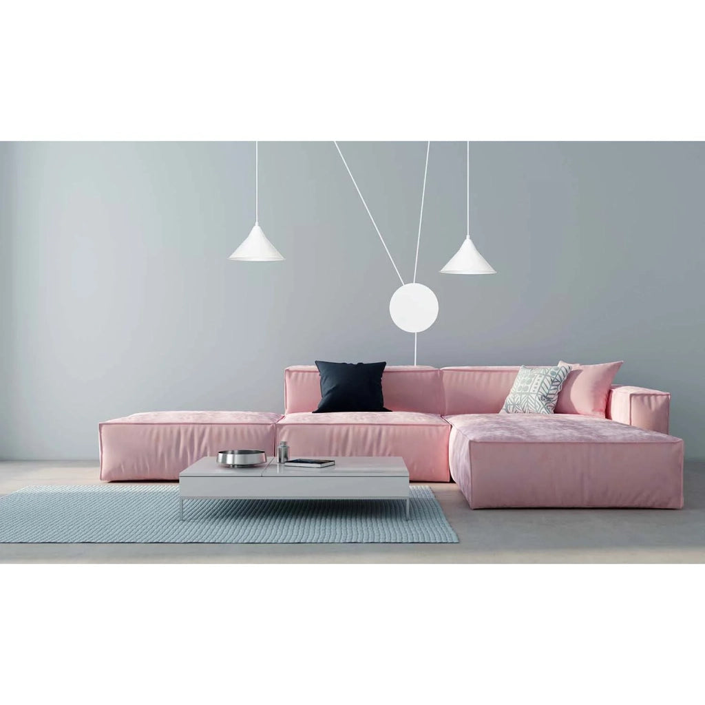 Sospensione Minimal 2 Luci Fujin In Acciao Bianco E Paralume A Cono