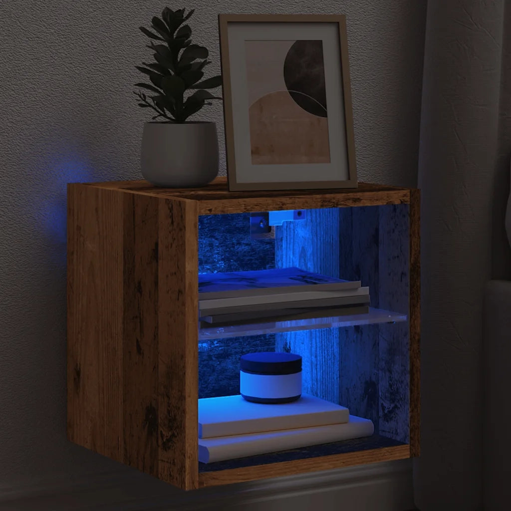 Mobile TV a Parete con Luci LED-Mobile TV a Muro Legno Antico 30x28,5x30 cm