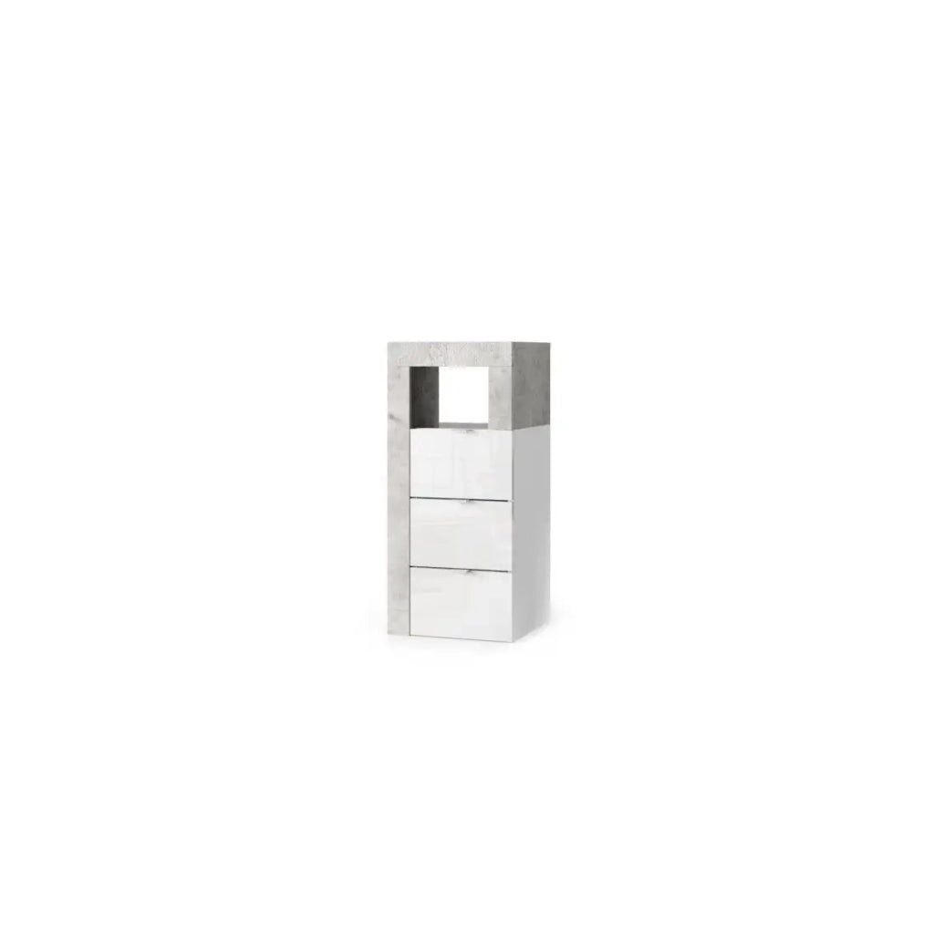 Cassettiera per bagno BURA – 3 cassetti – L35 cm – Bianco lucido laccato e grigio effetto cemento