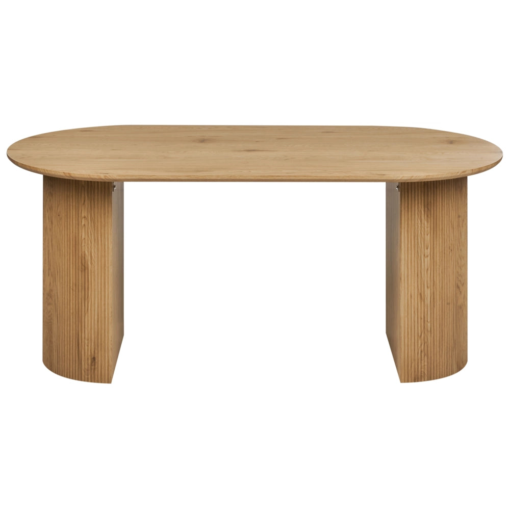Tavolo da pranzo in legno chiaro con piano in MDF 180 x 90 cm Ovale a due gambe scanalato Mobili da sala da pranzo moderni