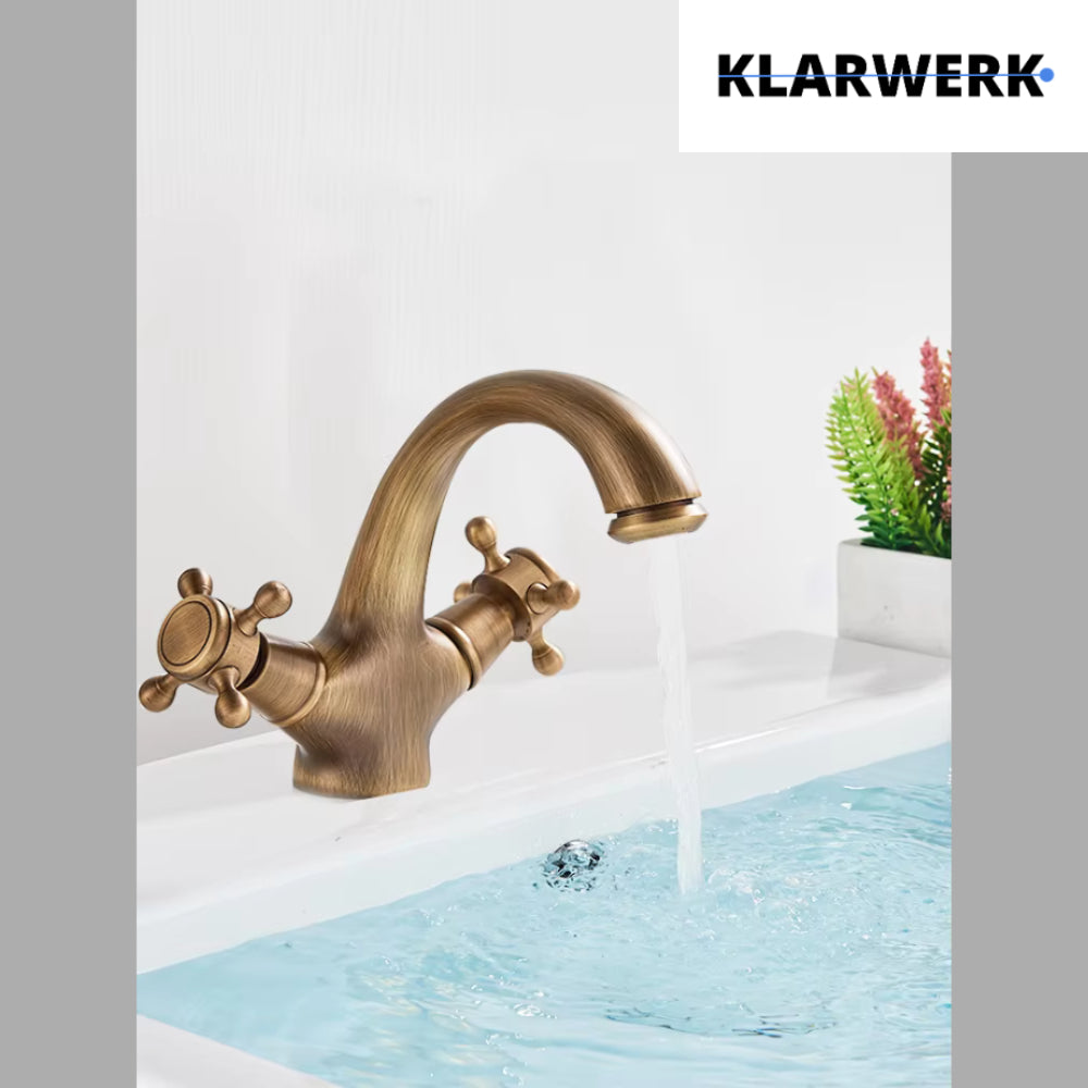 EVA | Rubinetto da bagno vintage in ottone dorato | Rubinetto per lavello retrò in acciaio inossidabile premium | Miscelatore gastronomico 2 attacchi