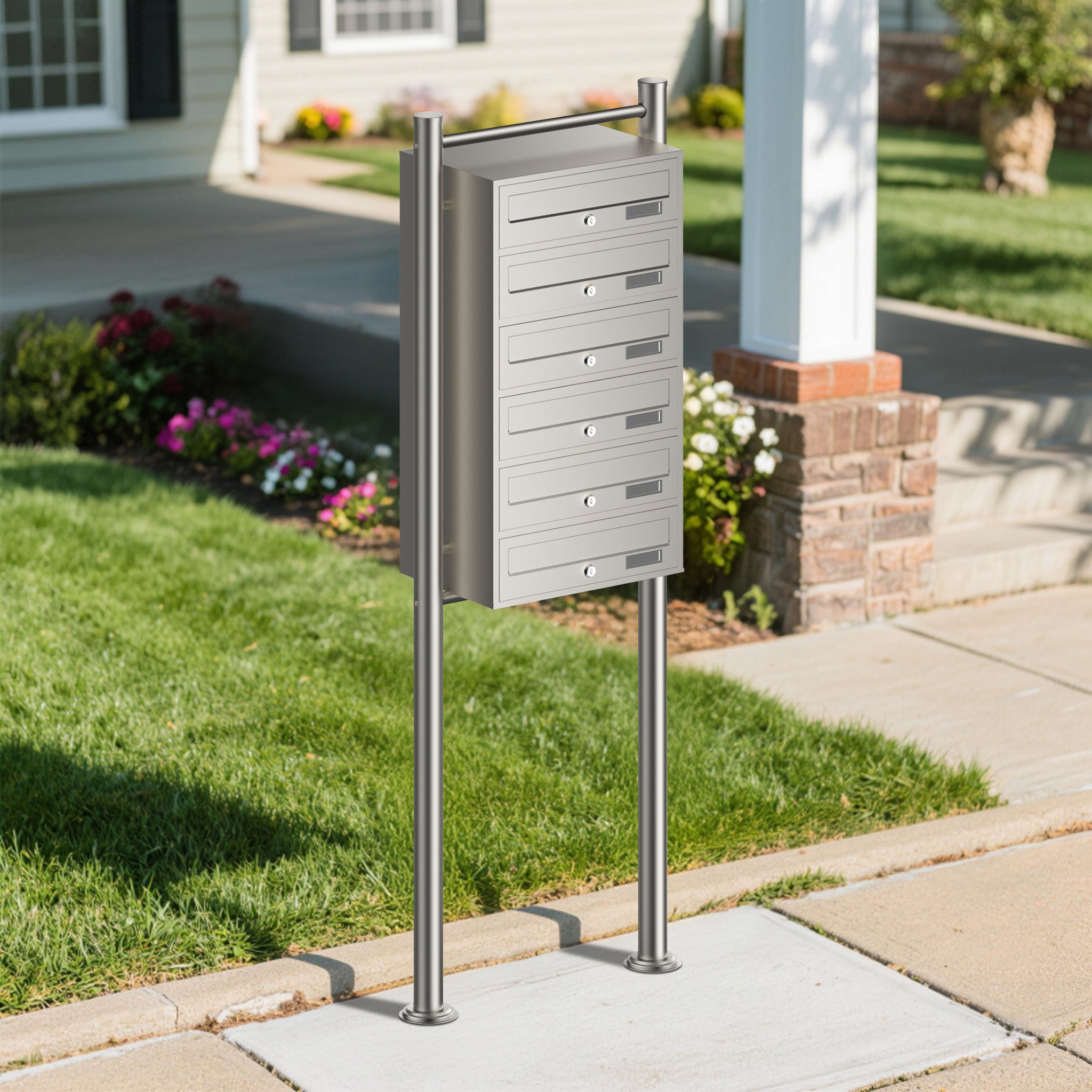 Cassetta postale condominiale autoportante 6 posti, acciaio inox, 1 modulo, 556 x 270 x 1500 mm