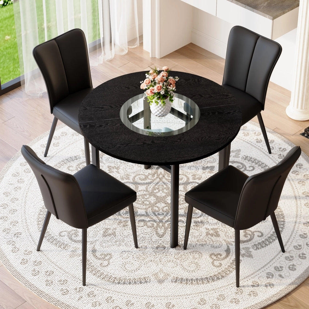 Set tavolo da pranzo rotondo Ø100 cm con sedie, MDF e vetro, nero