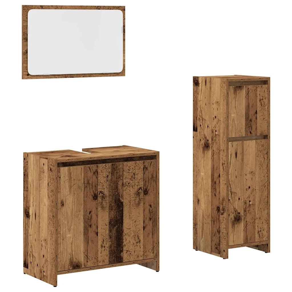 Set Mobili da Bagno 3 pz Legno Antico in Legno Multistrato