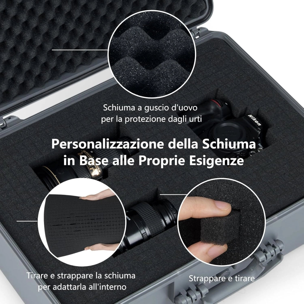 Valigetta per Macchina Fotografica Impermeabile, Custodia per Fotocamera con inserto in Schiuma Personalizzabile, Impermeabile IP66 e Antipolvere (56 x 44 x 22 cm+Grigio)