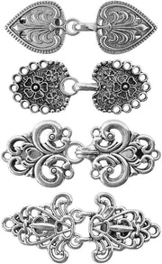 Fibbia per Capo in Stile Retro - 4 Pezzi - Dimensioni 6,3 x 2,9 cm / 5 x 2 cm - Per Gonne/Cardigan - Stile Vintage - Fibbie in Argento Antico