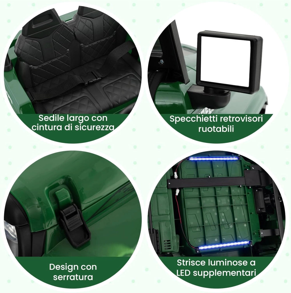 24V Auto per Bambini con Telecomando, Macchina Elettrica con 2 Posti musica Bluetooth luci, 2 Velocità Regolabile, Regalo per Bambini 3-8 Anni (Verde)