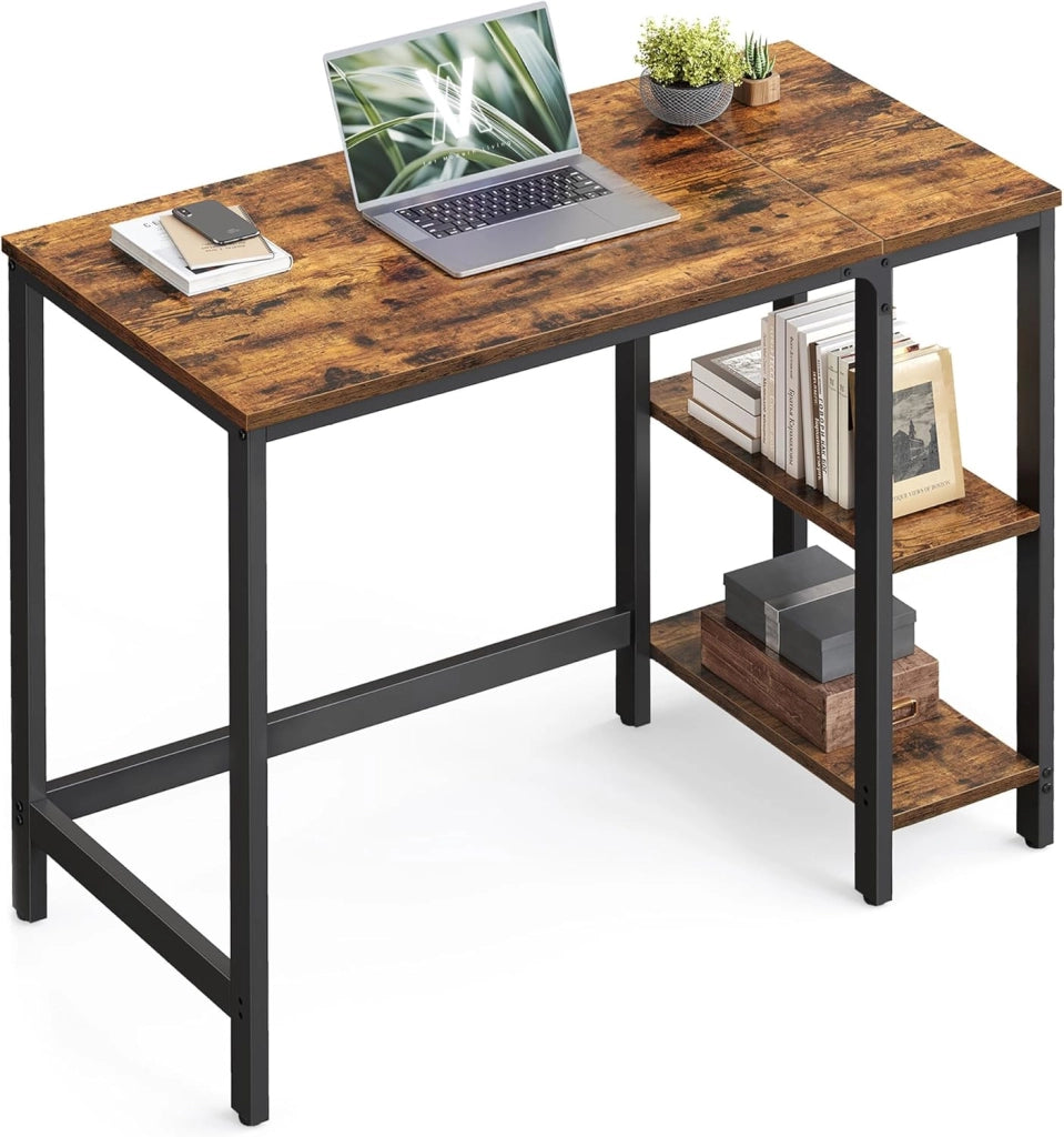 VASAGLE Scrivania per Computer, Scrittoio, 100 x 50 x 76 cm, Moderno, Tavolo da Lavoro, per Ufficio Camera da Letto Soggiorno, Marrone Vintage e Nero Inchiostro LWD046B01