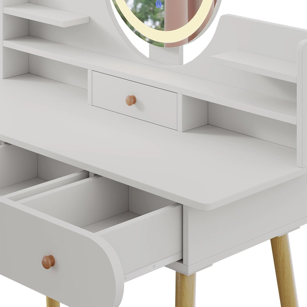 Vicco Tavolo da toilette Bianco 100 cm con specchio LED e sgabello