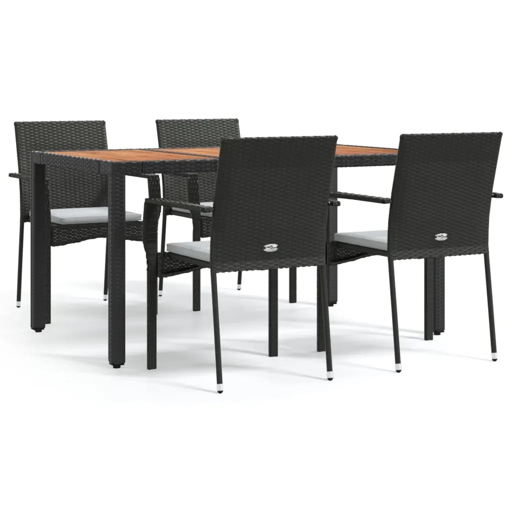 Set da Pranzo da Giardino 5 pz Nero con Cuscini in Polyrattancod mxl 76456