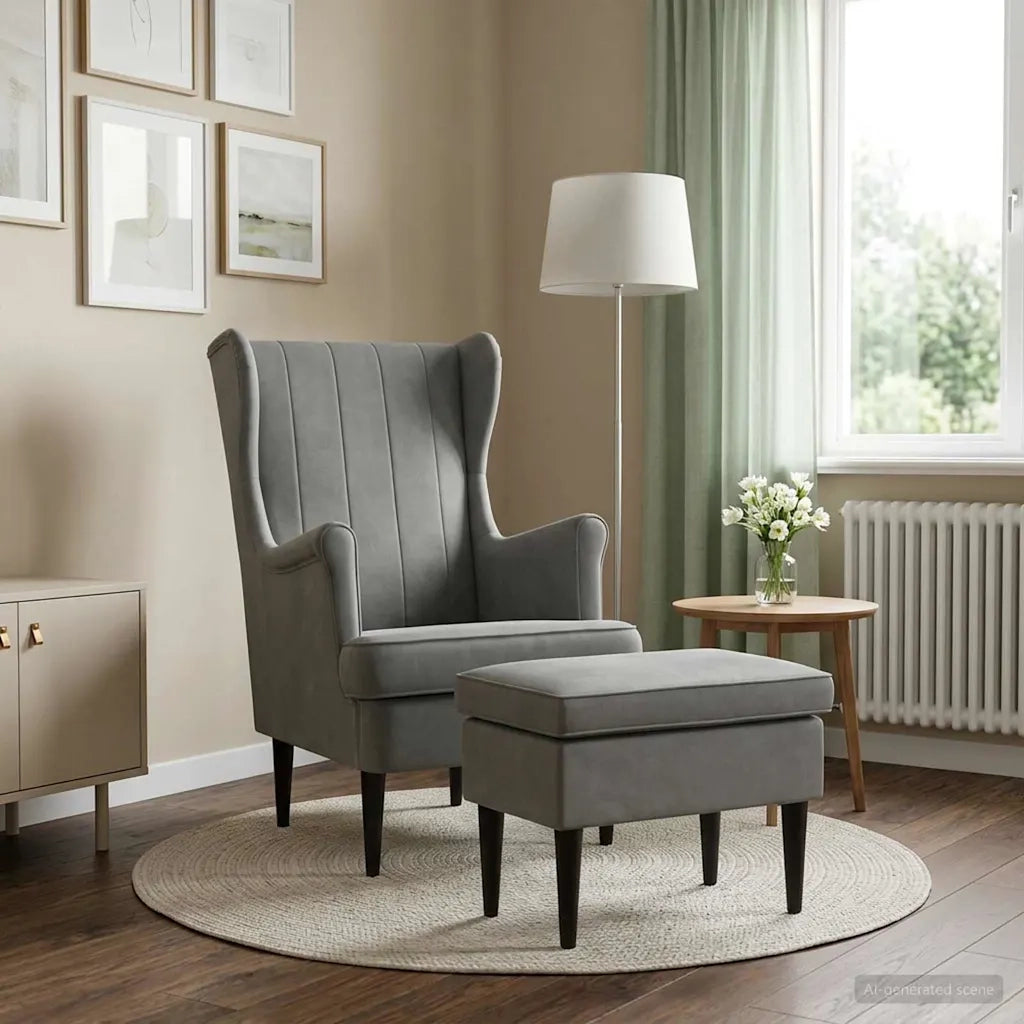 Poltrona con Ottomano 2 pz Grigio Scuro Velluto 3418825