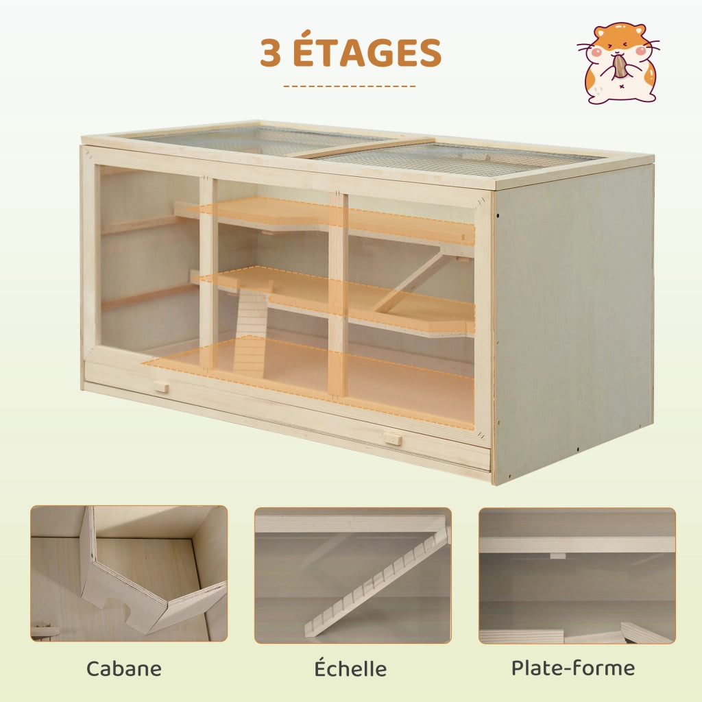 Gabbia per Criceti e Gerbilli ¨C Xylo ¨C 2 Livelli con Tetto Apribile, Finestre, Casetta e Scale, 115x57x55 cm