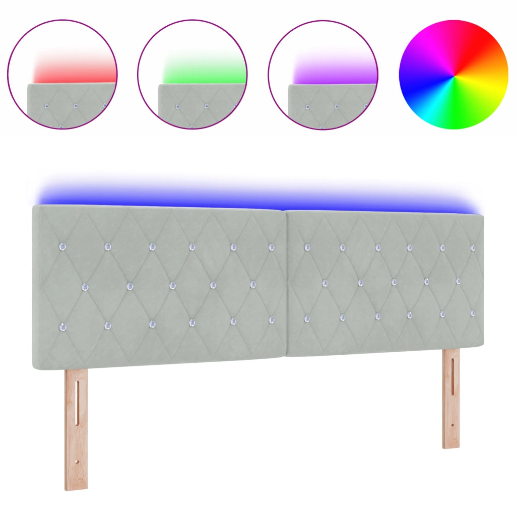 Testiera LED di  con Bottoni in Cristallo Trapuntata Grigio Chiaro 80 cm Velluto