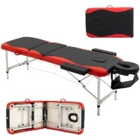 Lettino da Massaggio Pieghevole ad Altezza Regolabile, Lettino Professionale per Massaggi in Alluminio e Plastica, 215x81x61-84 cm, Nero e Rosso