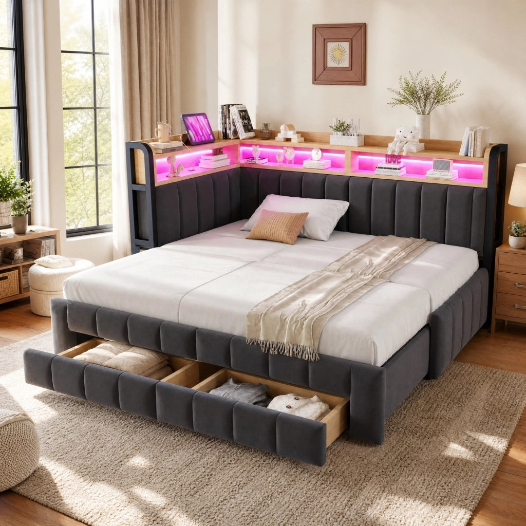 DIVANO LETTO Estraibile 90x200 cm / 180x200 cm Velluto Grigio Scuro