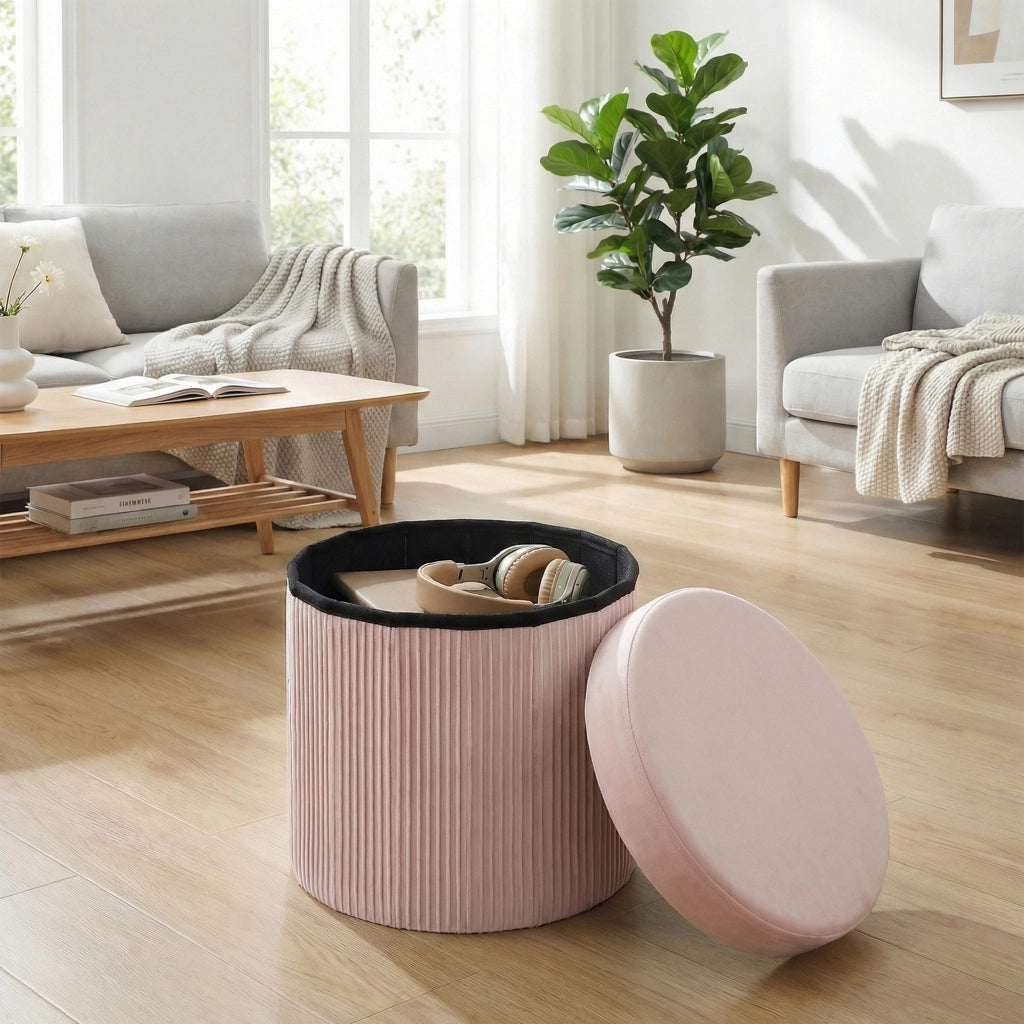 Pouf contenitore ¨C Xylo ¨C velluto rosa rotondo 38x38x38 cm 35L