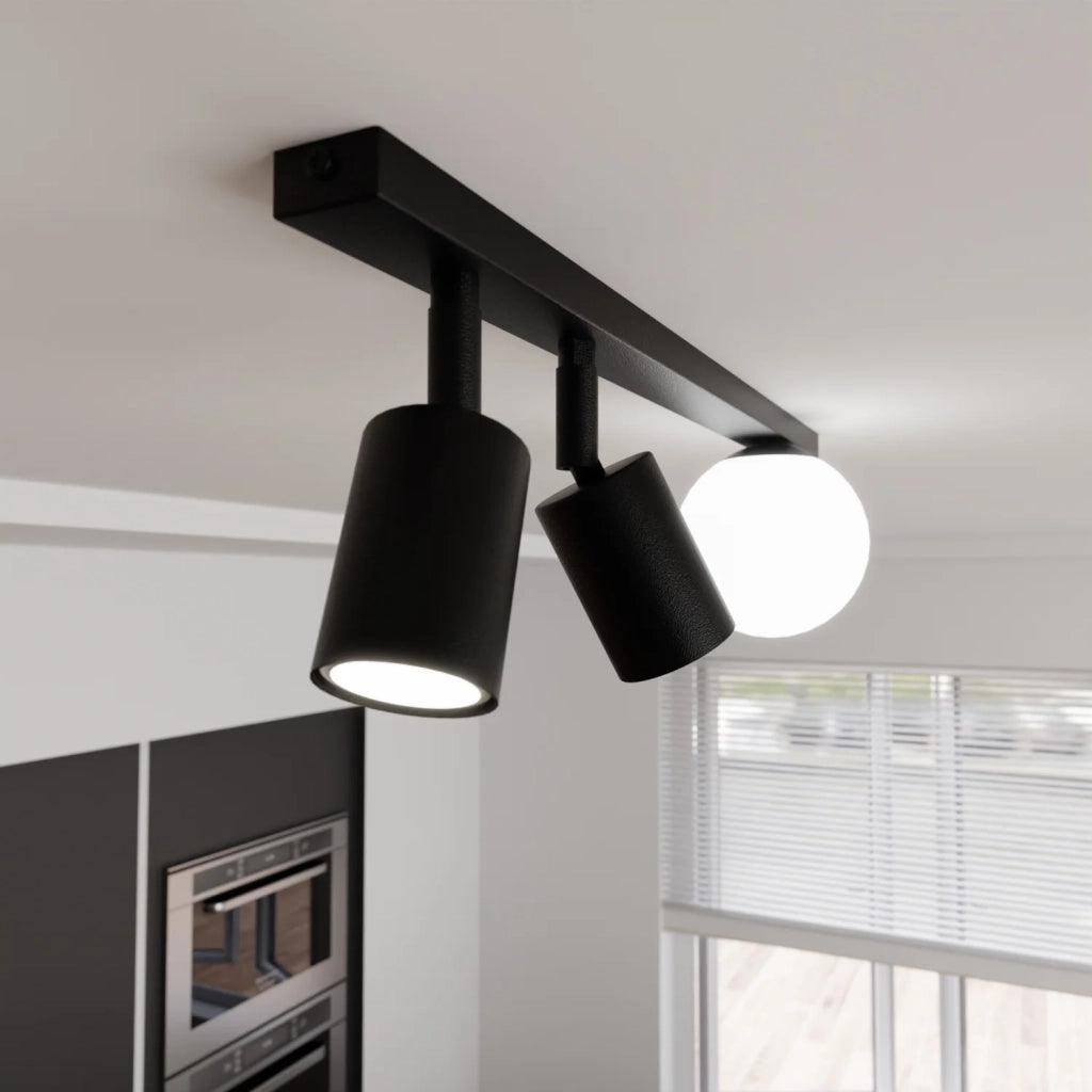 Plafoniera Minimal 3 Luci Sobek In Acciaio Nero E14+Gu10