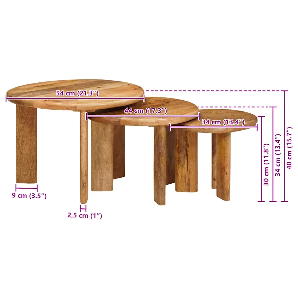 Tavoli da Caffè Nido 3 pcs Marrone Legno di mango massello