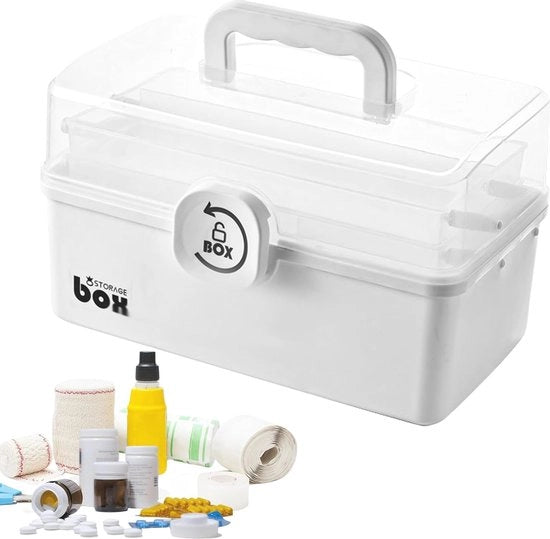 Organizzatore di Medicinali Portatile con 3 Livelli | Scatola di Medicinali Multifunzionale con Maniglia Portatile | 29 x 16 x 15,7 cm