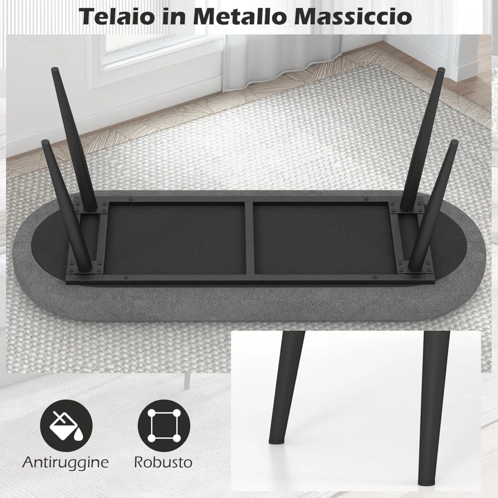 Panca Scarpiera da 113 cm, Panca da Ingresso con Cuscino Imbottito in Spugna e Gambe Metalliche Solide, Panca Fondo Letto per Soggiorno Camera da Letto, Carico 300 kg (Grigio)
