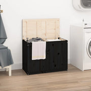 Contenitore per Bucato Nero 88,5x44x66 cm Legno Massello Pino 823573