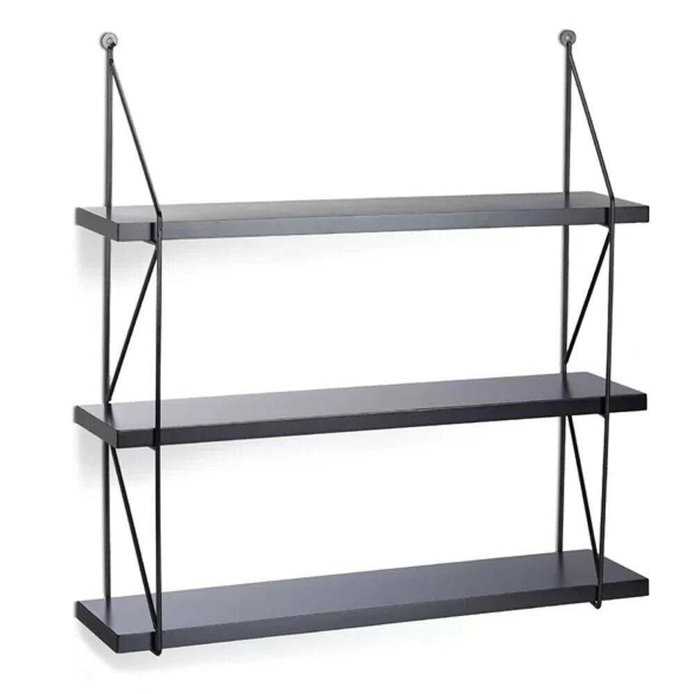 Trade Shop - Libreria Mensole Scaffale Parete Design Moderna Legno Metallo 3 Ripiani Nero -