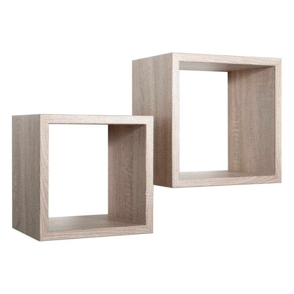 Set di 2 Mensole da Muro Modello Q-BIS MAXI, Cubi Arredo, Mensole Cubo, Cubi da Parete. Misure 35x35 p23.7 cm e 31x31 p23.7 cm. Finitura  ROV. NATURALE/SAGERAU - MADE IN ITALY