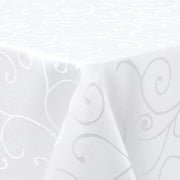 Tela da tavolo in poliestere lavabile rettangolare 80x80cm con disegno jacquard, ornamenti, impermeabile e facile da pulire, bianco