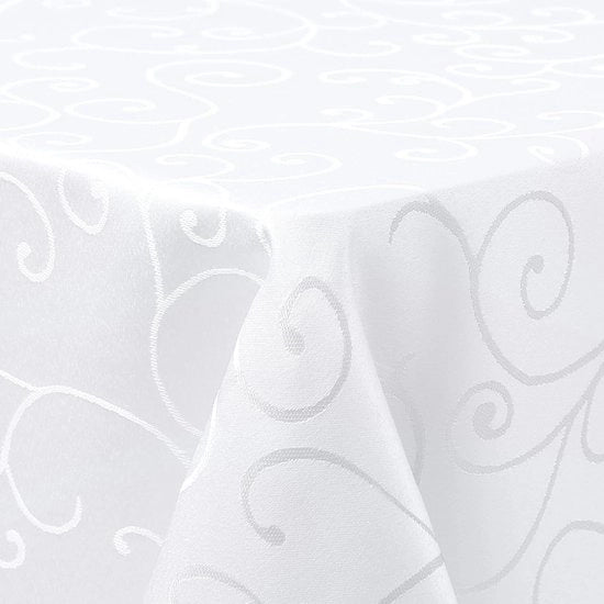 Tela da tavolo in poliestere lavabile rettangolare 80x80cm con disegno jacquard, ornamenti, impermeabile e facile da pulire, bianco