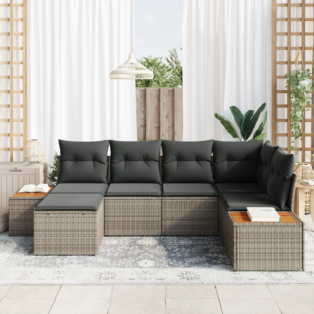 Set divano giardino 6 pezzi con cuscini grigio polyrattan acacia