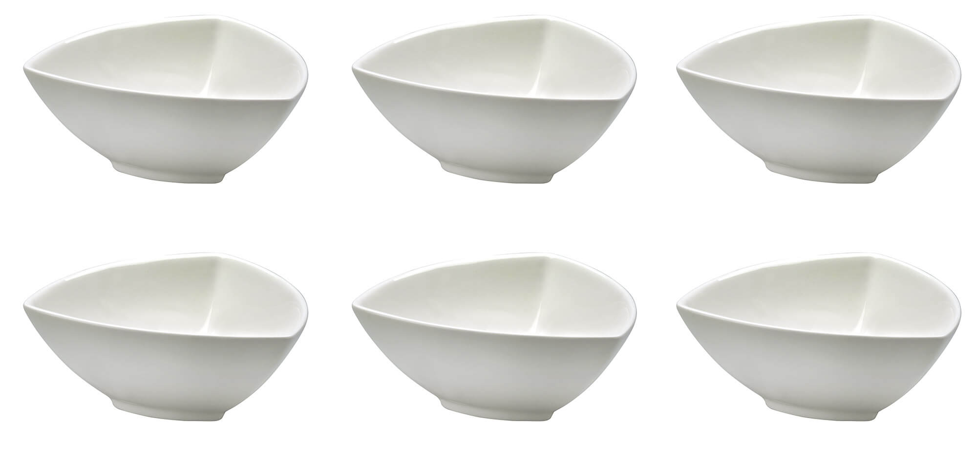 Set 6 Coppette Triangolari 13x13x5,5 cm in Porcellana Allluminica Kaleidos Aluxina Bianche