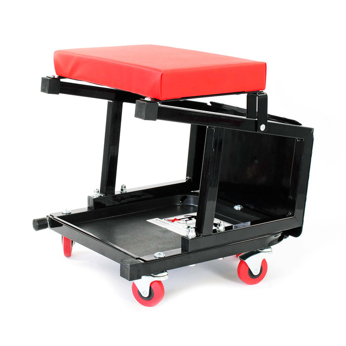 Sgabello da officina con ruote e scaletta, carrello e scaltte 2in1, portata 160 kg, sgabello da meccanico con portaoggetti e scalino